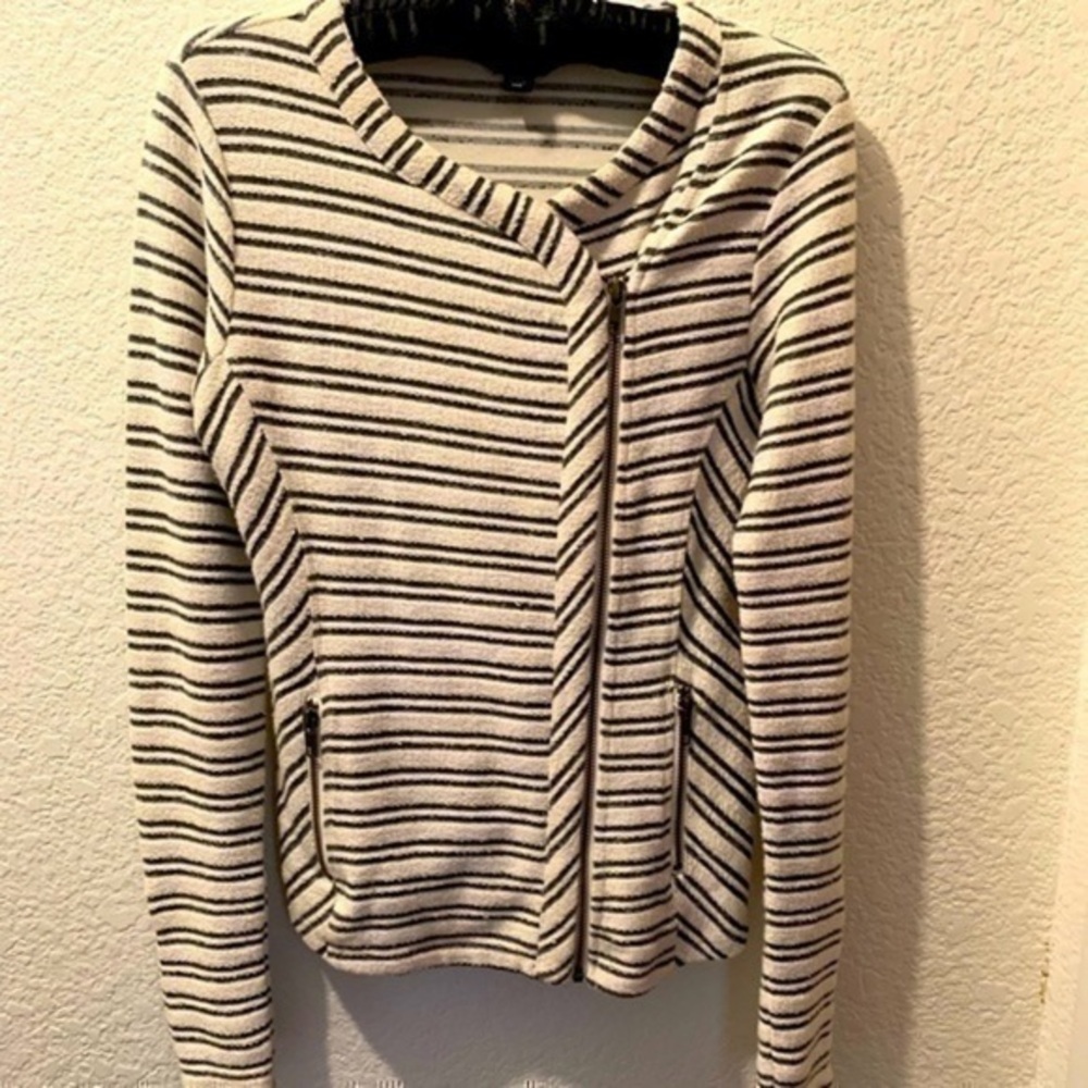 Lucky Brand Blazer striped zip up front sleeves and pockets